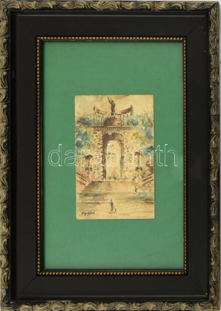 Németh László (-): Szent Gellért-szobor. Olaj, papír, szép keretben, jelzett, 13,5x8,5 cm