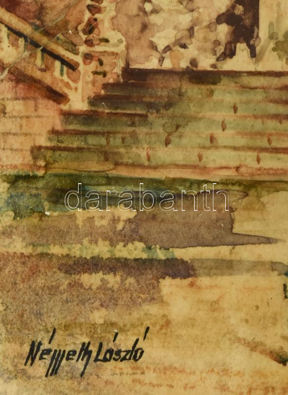 Németh László (-): Szent Gellért-szobor. Olaj, papír, szép keretben, jelzett, 13,5x8,5 cm - Image 3