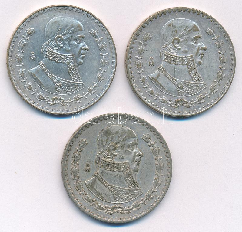 Mexikó 1962-1966. 1P Ag (3db, 2xklf) T:2-3 patina Mexico 1962-1966. 1 Peso Ag (3pcs, 2xdiff) C:XF-F patina Krause KM#459