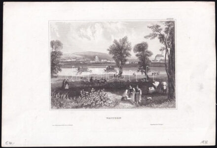 1838 'Waitzen', Vác látképe, In: Meyer's Universum, DCXXVII t. (Hildburghausen, 1838, Kunstanstalt des Bibliographisches Instituts.), acélmetszet, papír, 11x15,5 cm, lap: 18x26 cm