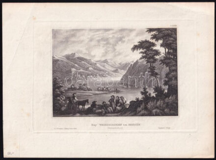 1838 'Bey Weisskirchen im Banate', Fehértemplom látképe, In: Meyer's Universum, DCXXXIIII t. (Hildburghausen, 1838, Kunstanstalt des Bibliographisches Instituts.), acélmetszet, papír, hajtásnyommal,12x18 cm, lap: 18x24 cm