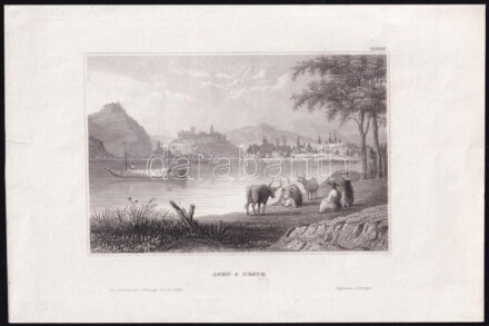 1838 'Ofen & Pesth', Buda és Pest látképe, In: Meyer's Universum, CXXXVIII t. (Hildburghausen, 1838, Kunstanstalt des Bibliographisches Instituts.), acélmetszet, papír, hajtásnyommal, kis lapszéli szakadással, 10x15 cm, lap: 15,5x23,5 cm