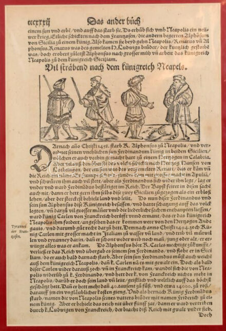 cca XVI. sz. Nápolyi életkép, In: Sebastian Münster: Cosmographie, ismeretlen XVI. sz. német nyelvű kiadás, papír, fametszet, paszpartuban, 26,5x16,5, paszpartu: 40x30 cm