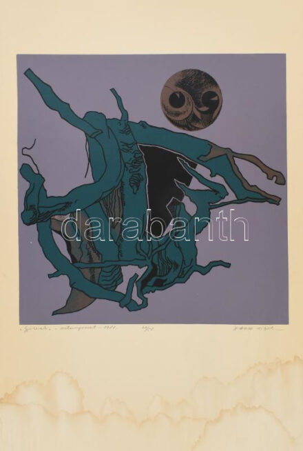 Zala Tibor (1920-2004): 'Gyökerek', 1981. Szitanyomat, papír. Jelzett. Számozott: 41/50. Lap alja foltos. Lapszéli kisebb sérülésekkel. 40x40 cm