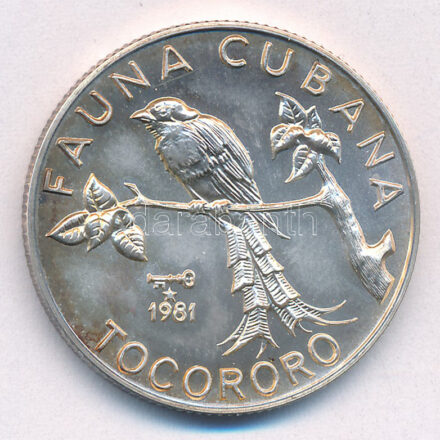 Kuba 1981. 5P Ag 'Tocororo (kubai trogon)' T:1 patina Cuba 1981. 5 Pesos Ag 'Tocororo (Cuban Trogon)' C:UNC patina Krause KM#82