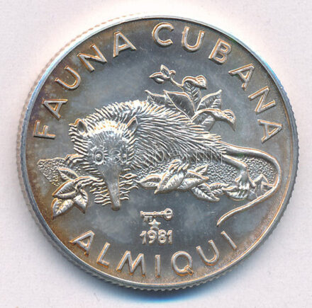 Kuba 1981. 5P Ag 'Almiqui (kubai patkányvakond)' T:1 patina Cuba 1981. 5 Pesos Ag 'Almiqui (Solenodon)' C:UNC patina Krause KM#83