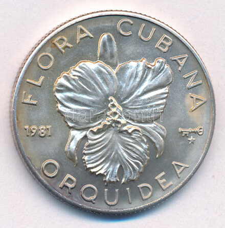 Kuba 1981. 5P Ag 'Orchidea' T:1 patina Cuba 1981. 5 Pesos Ag 'Orquidea' C:UNC patina Krause KM#70