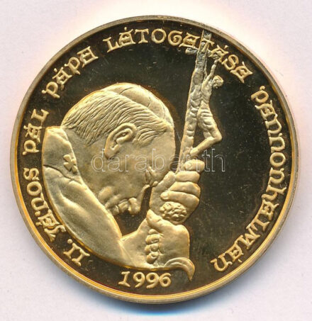 Bognár György (1944-) 1996. 'II. János Pál pápa látogatása Pannonhalmán' aranyozott fém emlékérem (42,5mm) T:PP