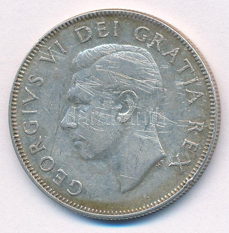 Kanada 1951. 50c Ag 'VI. György' T:2- karcok Canada 1951. 50 Cents Ag 'George VI' C:VF scratches Krause KM#45