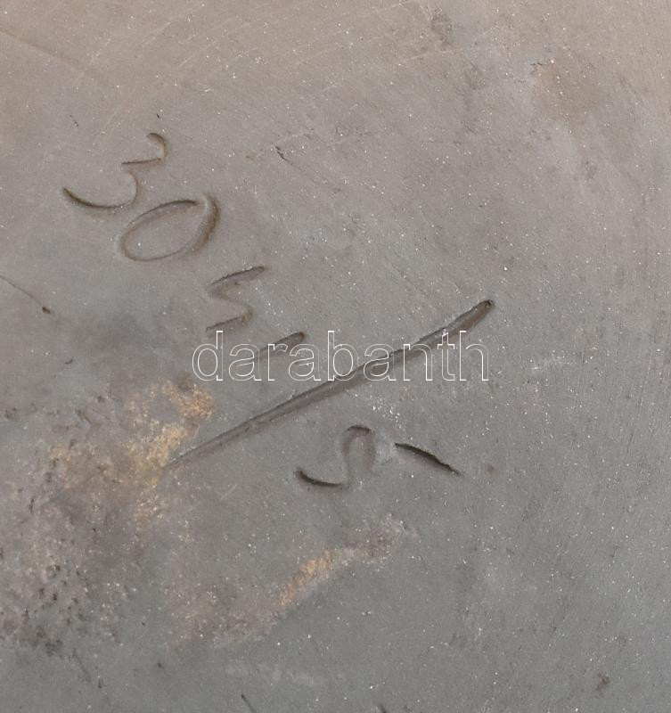 Fekete kerámia virágtartó, kaspó, florális díszítéssel. Jelzett, kissé kopott, d: 24 cm, m: 11 cm - Image 2