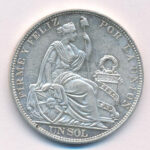 Peru 1915. 1S Ag T:1-,2 Peru 1915. 1 Sol Ag C:AU,XF Krause KM#196