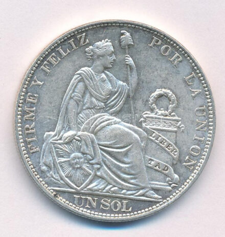 Peru 1915. 1S Ag T:1-,2 Peru 1915. 1 Sol Ag C:AU,XF Krause KM#196