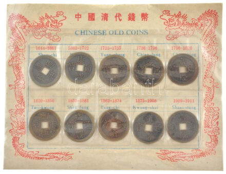 Kína 1644-1911. 'Kínai régi pénzek' 10db pénzmásolat szettben T:2 China 1644-1911. 'Chinese Old Coins' 10pcs of replicas in set C:XF