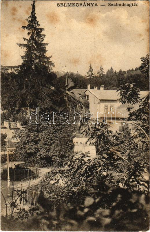 1912 Selmecbánya, Banská Stiavnica; Szabadság tér és Honvéd szobor. Grohmann kiadása / military heroes statue, square (fl)