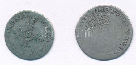 Franciaország 1676D 4S Ag 'XIV. Lajos' Lyon (1,56g) + 'XIV Lajos - Moneta Nova' rossz tartású Ag érme (2,71g) T:3-4 France 1676D 4 Sols Ag 'Louis XIV' Lyon (1,56g) + 'Louis XIV - Moneta Nova' Ag coin in bad condition (2,71g) C:F-G Krause KM#