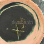 Retró, türkiz-fekete mázas kerámia váza, jelzett, hibátlan, m: 24 cm - Image 2
