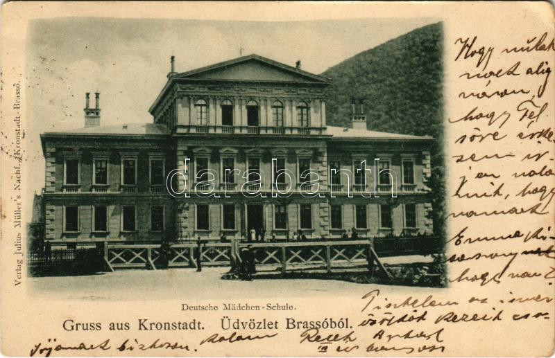 1900 Brassó, Kronstadt, Brasov; Deutsche Mädchen-Schule / német leányiskola / German girls' school, Verlag Julius Müller's Nachf. (EB)