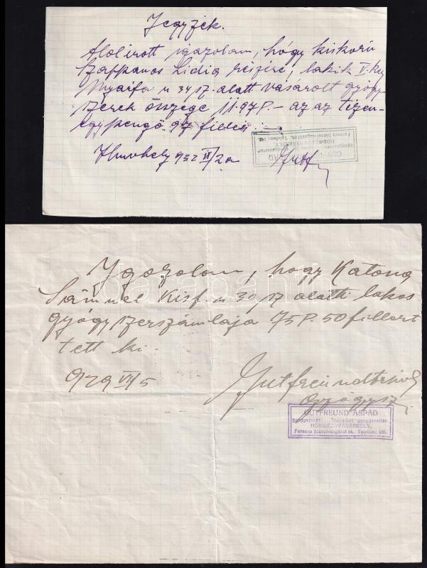 1929-1930 Hódmezővásárhely, Gutfreund Árpád gyógyszerész 2 db jegyzéke