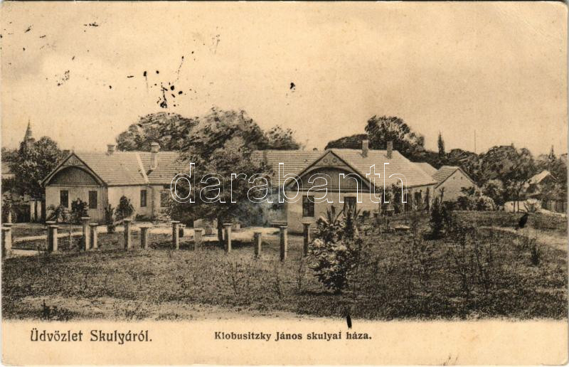 1909 Szigetfalu, Szkulya, Skulya, Sculia; Klobusitzky János háza. Dajkovits J. utóda / villa (EB)