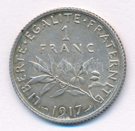 Franciaország 1917. 1Fr Ag T:1- France 1917. 1 Franc Ag C:AU Krause KM#844