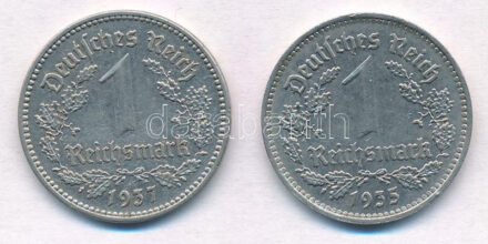 Német Harmadik Birodalom 1935A 1M Ni + 1937A 1M Ni T:2 ph. German Third Reich 1935A 1 Reichsmark Ni + 1937A 1 Reichsmark Ni C:XF edge error Krause KM#78