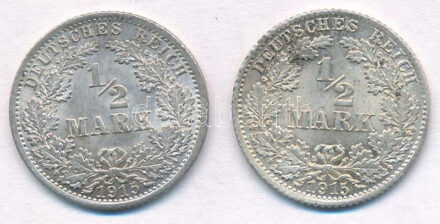 Német Birodalom 1915. 1/2M Ag (2xklf, A és D verdejel) T:1-,2 German Empire 1915. 1/2 Mark Ag (2xdiff, A and D mintmarks) C:AU,XF