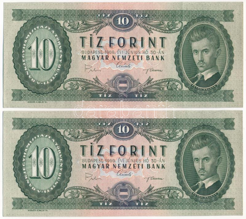 1969. 10Ft (2x) T:III szép papír Adamo F7