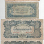 1944. 1P + 2P + 20P (2x) + 50P + 100P (2x) 'A Vöröshadsereg Parancsnoksága' T:III-IV közte folt, szakadás