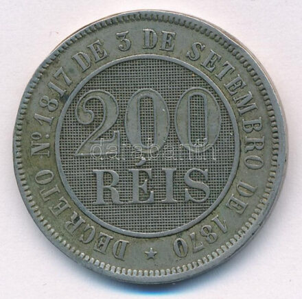 Brazília 1887. 200R Cu-Ni T:2,2- Brazil 1887. 200 Réis Cu-Ni C:XF,VF Krause KM#484