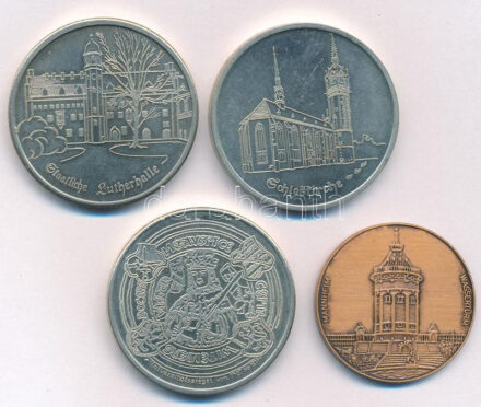 Németország DN 4xklf emlékéremből álló tétel, benne 'Lutherhalle', 'Schlosskirche', 'Mannheim Wasserturm' T:1,1- Germany ND 4xdiff medallion lot, within 'Lutherhalle', 'Schlosskirche', 'Mannheim Wasserturm' C:UNC,AU