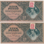 1945. 1000P 'MNB' bélyeggel (2x) sorszámkövetők 'F 577 078503 - F 577 078504' T:I- Adamo P22e