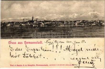 1901 Nagyszeben, Hermannstadt, Sibiu; látkép. G. A. Seraphin kiadása / general view