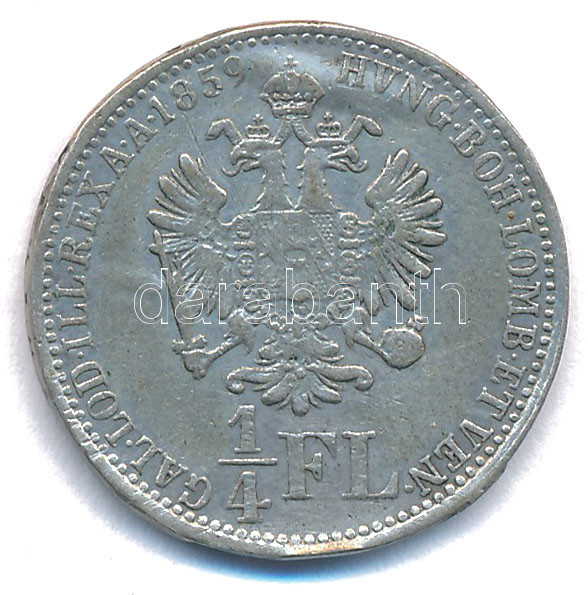 1859A 1/4Fl Ag 'Ferenc József' T:2-,3 fülnyom Hungary 1859A 1/4 Florin 'Franz Joseph' C:VF,F ear mark Krause KM#2214 - Image 2