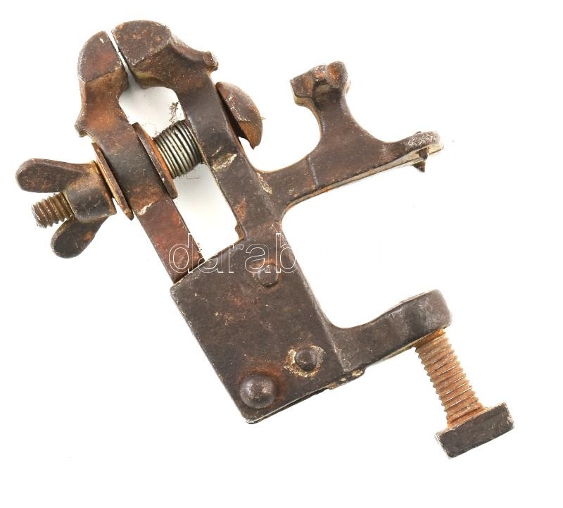 Régi mini ötvös/ékszerész satu, öntöttvas, 10x8 cm