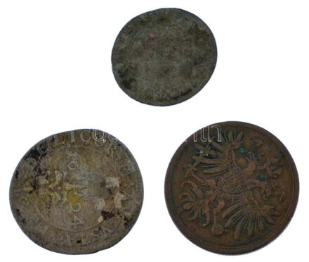 Német államok / Augsburg 1624. 2kr Ag (0,98g) + Wüttenberg(?) ~1608-1628. 'János Frigyes(?) gyenge tartású Ag érme (0,37g) + Itália / Lombardia-Velence 1862 1S Cu T:2,2--3- hajlott German States / Augsburg 1624. 2 Kreuzer Ag (0,98g) +