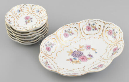 Hollóházi süteményes készlet, jelzett, hibátlan, d: 13-29 cm