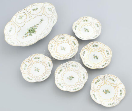 Hollóházi süteményes készlet, jelzett, hibátlan, d: 13-29 cm