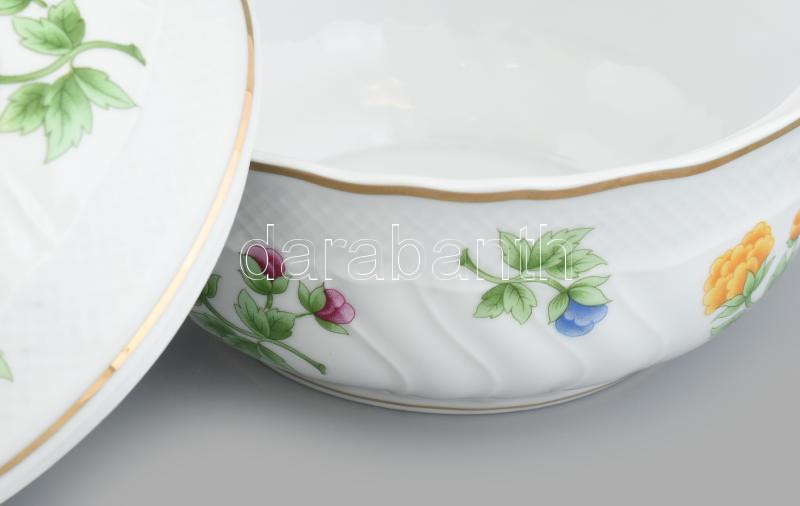 Hollóházi pillangómintás nagy bonbonier, jelzett, minimális kopásnyomokkal, d: 17 cm - Image 3