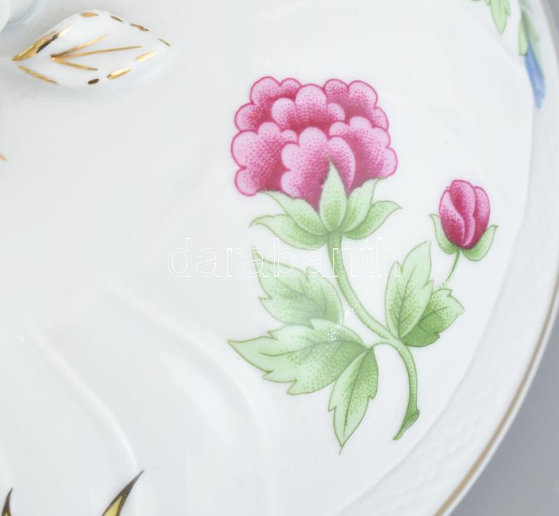 Hollóházi pillangómintás nagy bonbonier, jelzett, minimális kopásnyomokkal, d: 17 cm - Image 4