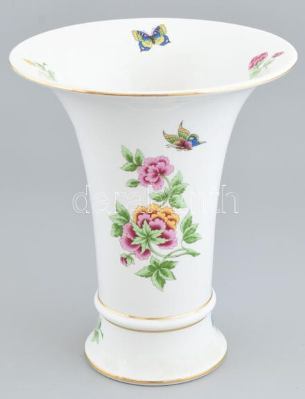 Hollóházi virágmintás nagy váza, jelzett, hibátlan, m: 25 cm
