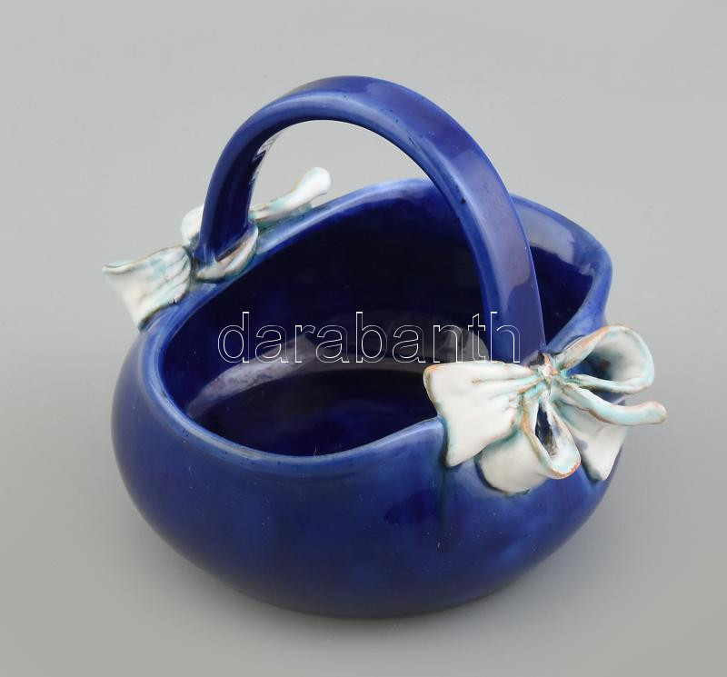 Morvay Zsuzsa (1946-): , Füles kínáló, mázas kerámia, jelzett, hibátlan, d: 14 cm