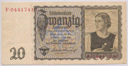 Német Harmadik Birodalom 1939. 20M T:III German Third Reich 1939. 20 Mark C:F Krause P#5A