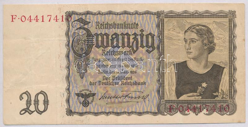 Német Harmadik Birodalom 1939. 20M T:III German Third Reich 1939. 20 Mark C:F Krause P#5A
