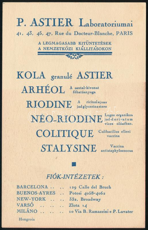 Kola Astier szívműködés-szabályozó reklámlap - Image 2