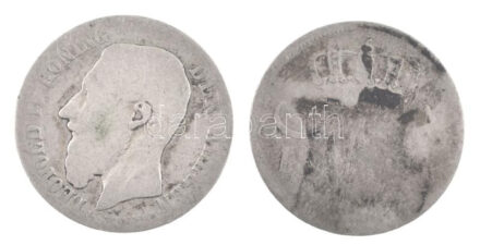 Hollandia ~1818-1828. 10c Ag 'I. Vilmos' (1,47g) + Belgium 1886. 50c Ag 'II. Lipót' (2,32g) T:3-4 patina Netherlands ~1818-1828. 10 Cents Ag 'Willem I' (1,47g) + Belgium 50 Centimes Ag 'Leopold II' (2,32g) C:F-G patina