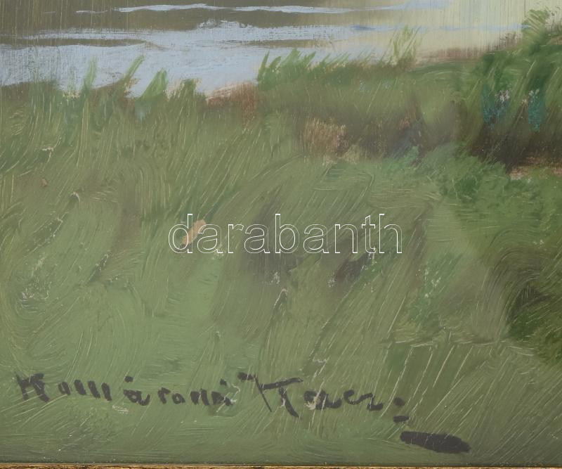 Komáromi Kacz Endre (1880-1969): Falusi élet. Olaj, karton, dekoratív keretben, jelzett, 43x32 cm - Image 2