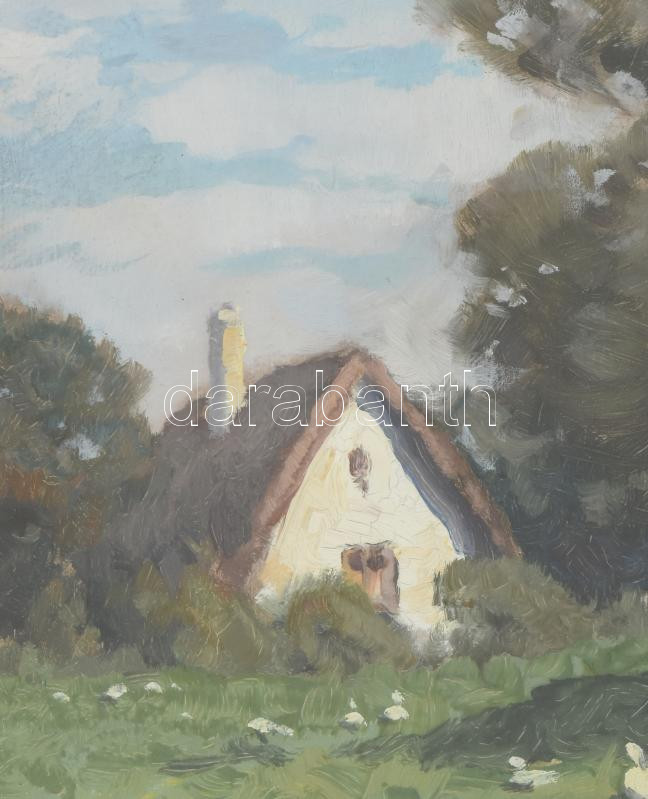 Komáromi Kacz Endre (1880-1969): Falusi élet. Olaj, karton, dekoratív keretben, jelzett, 43x32 cm - Image 3