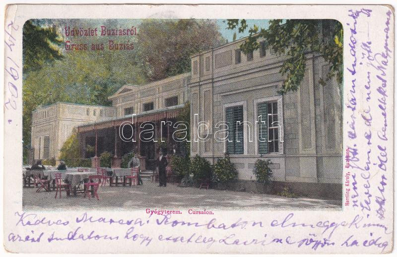 1902 Buziás, gyógyterem kertje. Herrling Károly kiadása / spa restaurant, garden (EK)