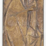 Erwin Huber (1929-2006): II. János Pál pápa emlék relief, Ausztria, 1988. Réz, jelzett, 16,5x7 cm