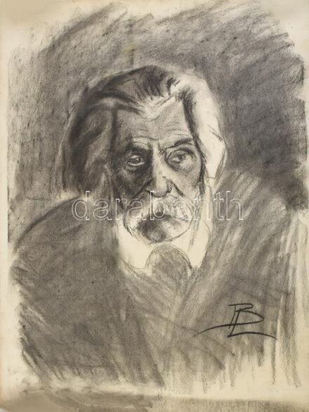BL jelzéssel: Férfi portré, szén, papír, 60×49 cm